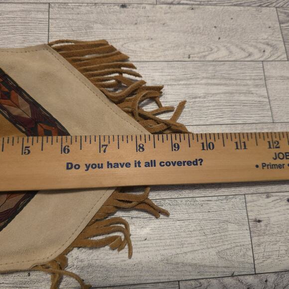 Bloom Brothers Co Beige Tan Leather Drawstring Pouch Western Aztec Fringe USA - Picture 6 of 8